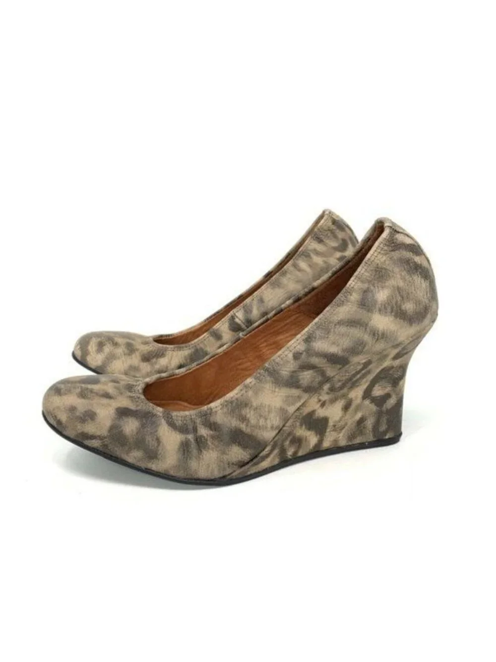 Lanvin Leopard Print Wedge Heels Round Toe Size 39 Leather Sole Made In Italy